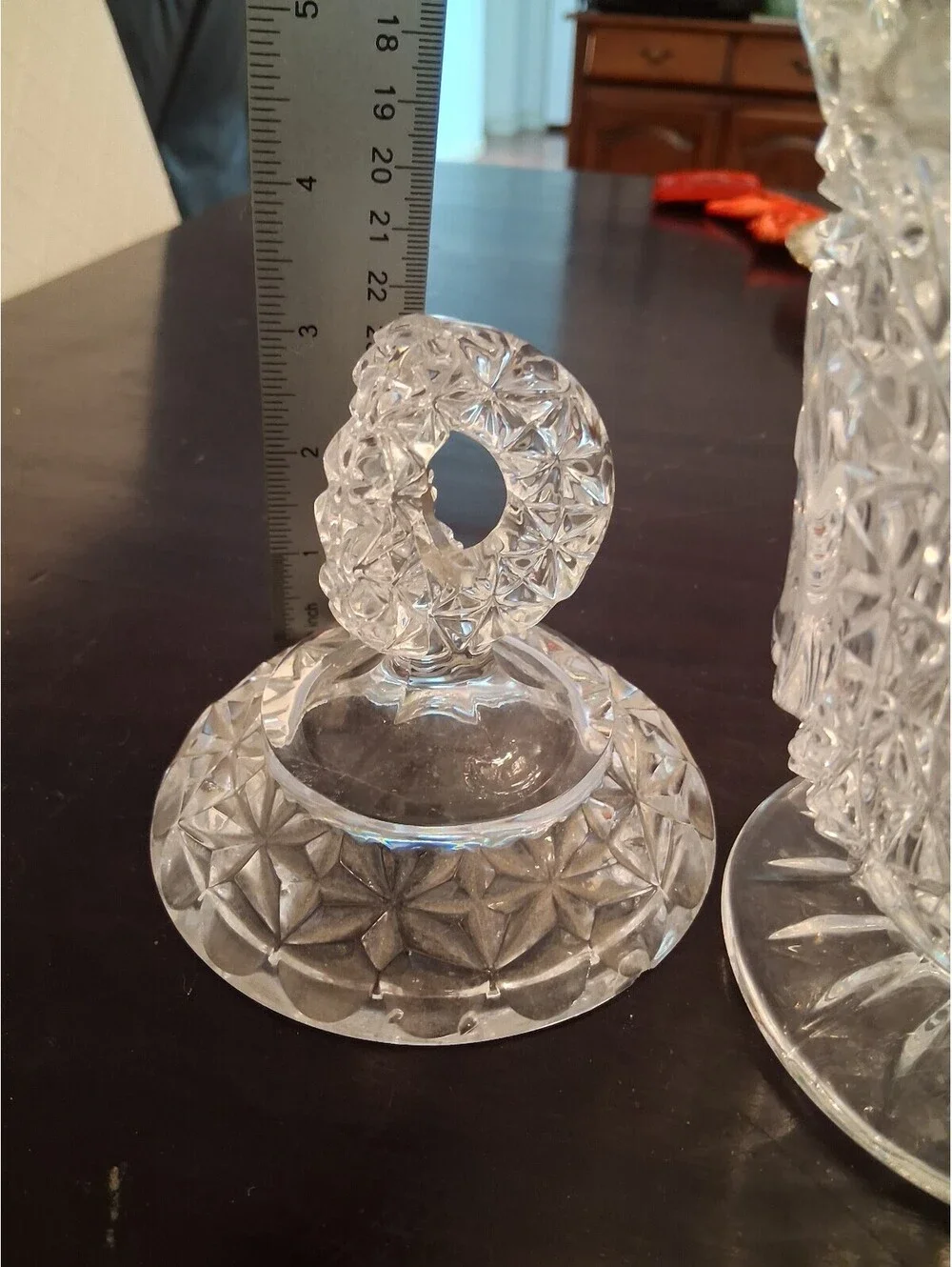 Vintage Cut Glass Covered Sugar Bowl with Bird Motif